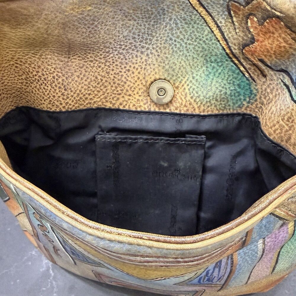 Vintage Aruschka Genuine Leather Artistic Shoulder Bag Crossbody Multicolor - Picture 6 of 14
